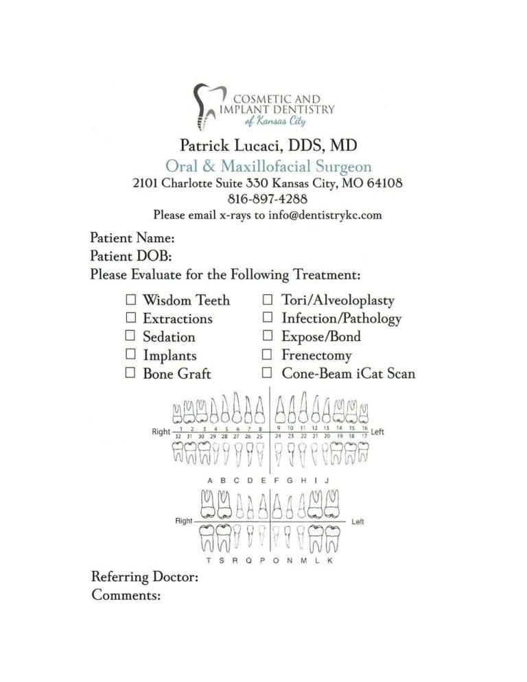Referral form for doctors to fill out when referring a patient
